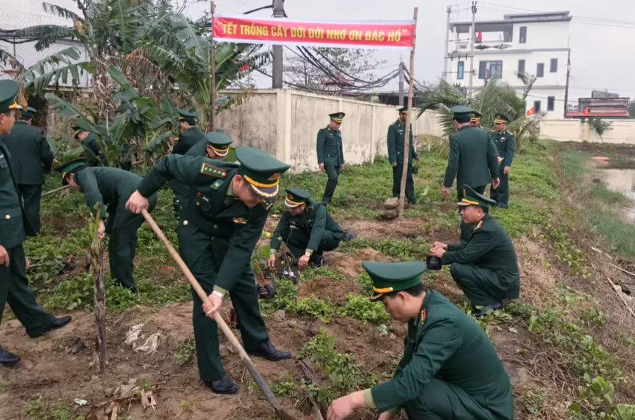 BĐBP Quảng Bình trồng cây sau lễ phát động.
