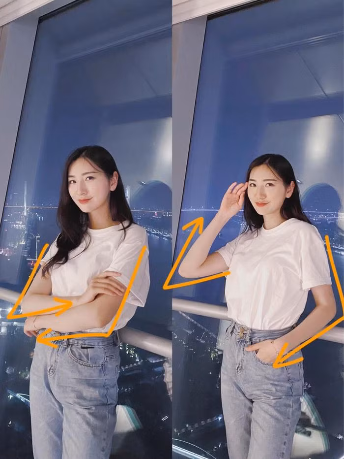 Bạn có thể vờ khoanh tay hay đưa tay lên vuốt tóc nhẹ nhàng để nhìn trông thật tự nhiên.