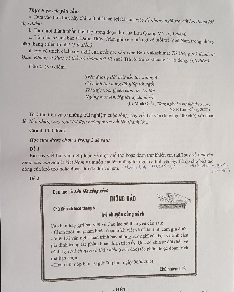 Đề thi môn Ngữ văn vào lớp 10 TPHCM năm học 2023-2024. Đề thi môn Ngữ văn vào lớp 10 TPHCM năm học 2023-2024.