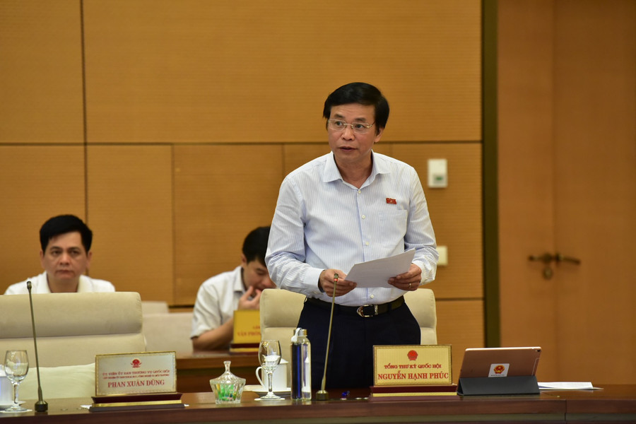 Tổng Thư ký Quốc hội Nguyễn Hạnh Phúc báo cáo tổng hợp ý kiến thẩm tra