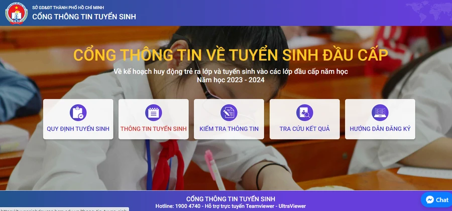 Trang chủ cổng thông tin tuyển sinh đầu cấp.