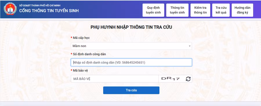 Màn hình thông tin tra cứu ở bậc mầm non.
