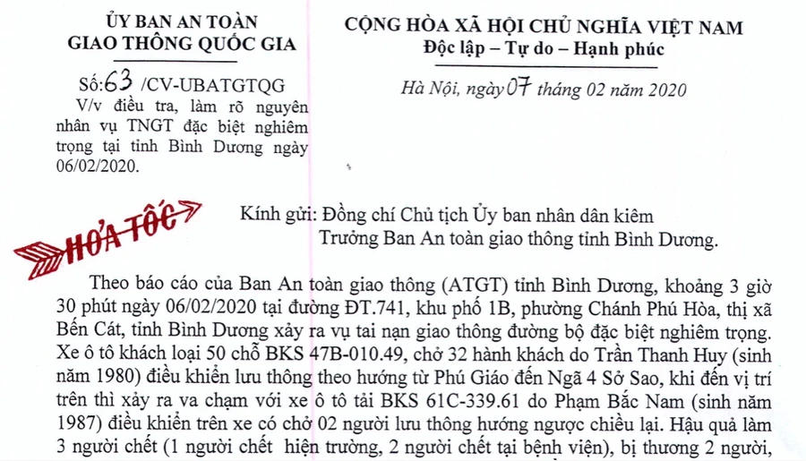 Điều tra, làm rõ nguyên nhân vụ TNGT đặc biệt nghiêm trọng tại Bình Dương