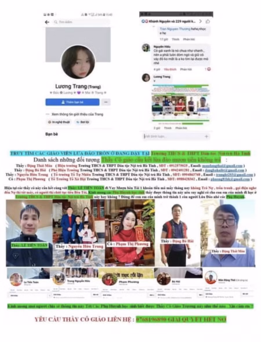 Đối tượng giấu mặt sử dụng tài khoản mạng xã hội ảo để bôi nhọ BGH và trường THCS và THPT Dân tộc nội trú Hà Tĩnh.