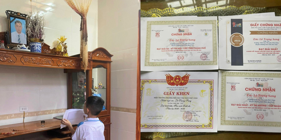 Hình ảnh xúc động được mẹ em Nguyễn Trọng Sang chia sẻ trên trang Facebook cá nhân.