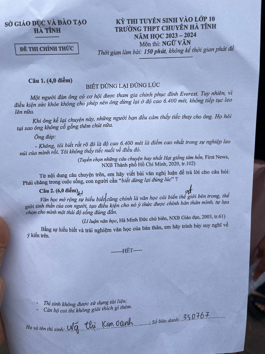 Đề thi Ngữ văn Trường THPT chuyên Hà Tĩnh năm 2023. Đề thi Ngữ văn Trường THPT chuyên Hà Tĩnh năm 2023.