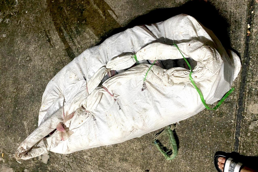 Lực lượng Biên phòng thu giữ các bao tải chứa gần 239 đôi dép nhập lậu.