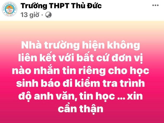 Fanpage Trường THPT Thủ Đức phát cảnh báo ngay khi phụ huynh, học sinh phản ánh tin nhắn lừa đảo. Fanpage Trường THPT Thủ Đức phát cảnh báo ngay khi phụ huynh, học sinh phản ánh tin nhắn lừa đảo.