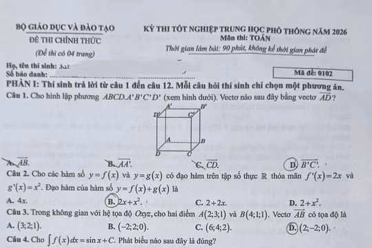 Gợi ý đáp án môn Toán Kỳ thi tốt nghiệp THPT 2026