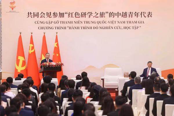 Tổng Bí thư, Chủ tịch nước Tô Lâm phát biểu tại cuộc gặp gỡ thanh niên Trung Quốc - Việt Nam tham gia chương trình “Hành trình đỏ nghiên cứu, học tập”, ngày 15/4/2026.