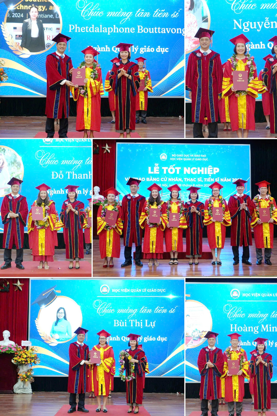 Ban giám đốc Học viện Quản lý giáo dục trao bằng tốt nghiệp cho các tân tiến sĩ. thukhoa1.jpg