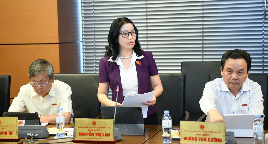 ĐBQH Nguyễn Thị Lan (Đoàn ĐBQH TP Hà Nội, Giám đốc Học viện Nông nghiệp Việt Nam) thảo luận tại tổ.