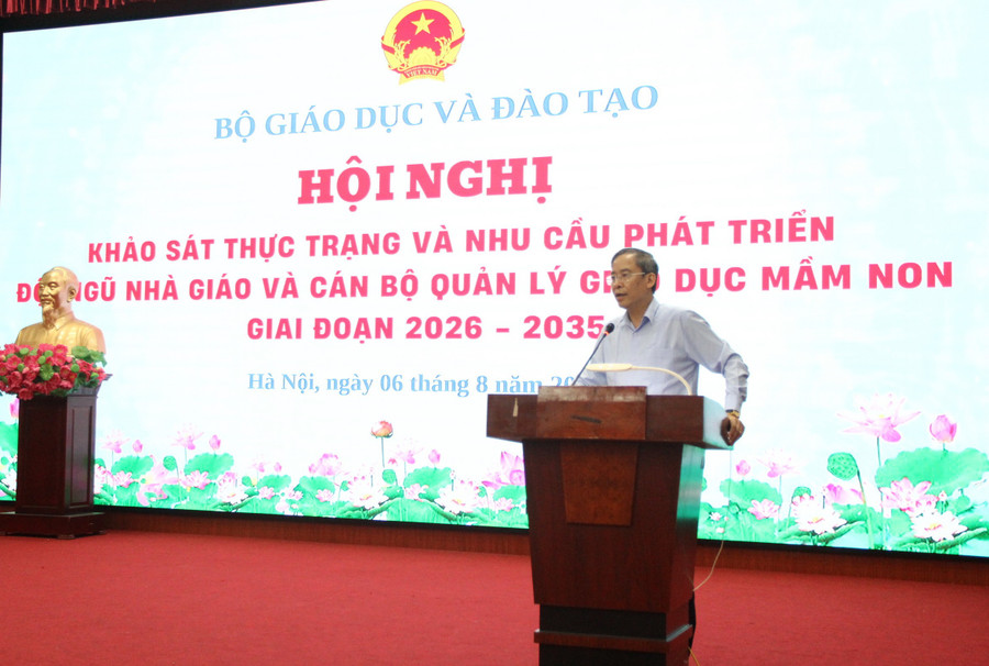 Ông Vũ Minh Đức – Cục trưởng Cục Nhà giáo và Cán bộ quản lý giáo dục (Bộ GD&ĐT) phát biểu khai mạc. giaovienmamnon-2.jpg