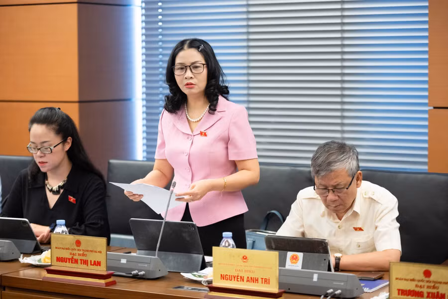 GS.TS Nguyễn Thị Lan – đại biểu Quốc hội TP Hà Nội, Giám đốc Học viện Nông nghiệp Việt Nam phát biểu tại thảo luận tổ - sáng 11/6.