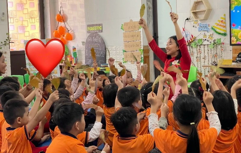 Một hoạt động trong chuyên đề giáo dục quyền con người tại Trường Mầm Non Thị Trấn Diêm Điền (Thái Thụy, Thái Bình). Ảnh: Phòng GD&ĐT Thái Thụy.