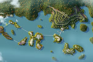 Quần đảo Retreat Flamingo Majestic Island Resort nằm biệt lập giữa hồ Núi Cốc - "viên ngọc xanh" của Thái Nguyên.