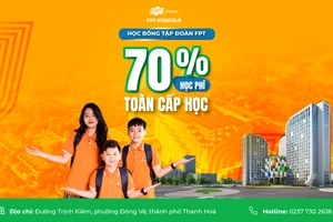 Tập đoàn FPT quyết định trao 240 suất học bổng trị giá 70% học phí toàn cấp học cho toàn bộ học sinh khóa đầu tiên nhập học vào FPT School Thanh Hoá.