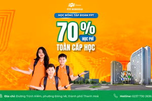 Tập đoàn FPT quyết định trao 240 suất học bổng trị giá 70% học phí toàn cấp học cho toàn bộ học sinh khóa đầu tiên nhập học vào FPT School Thanh Hoá.