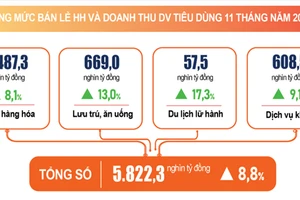 Tổng mức bán lẻ hàng hóa 11 tháng năm 2024