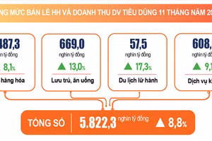 Tổng mức bán lẻ hàng hóa 11 tháng năm 2024
