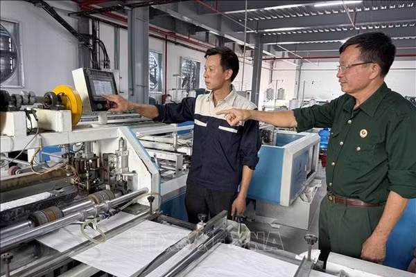 Sản xuất bao bì tại Công ty Cổ phần Trịnh Nghiên (xã Quỹ Nhất, tỉnh Ninh Bình). Ảnh minh họa: TTXVN