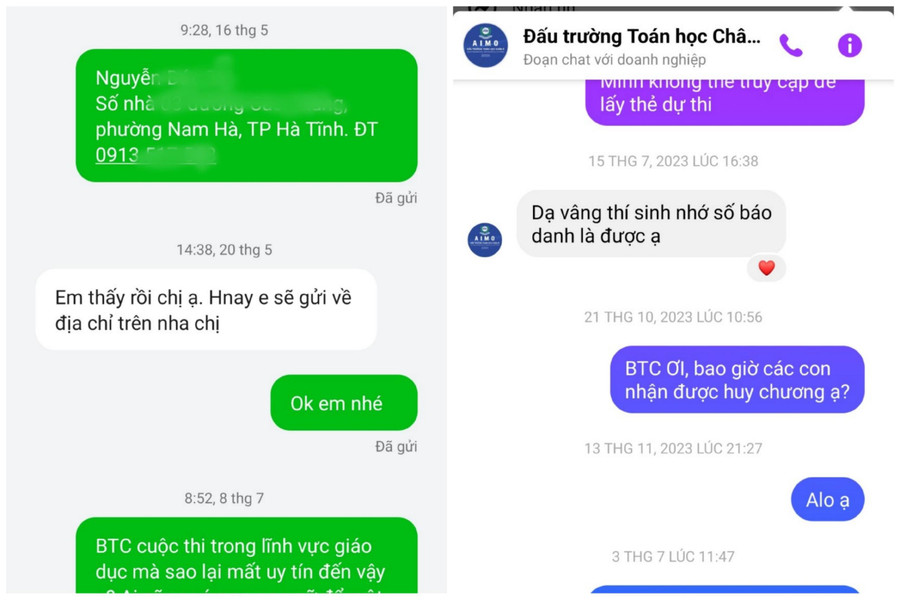 Phụ huynh nhiều lần liên hệ với Ban tổ chức Đấu trường Toán học Châu Á - AIMO 2023 không được phản hồi hoặc hứa rồi không thực hiện.