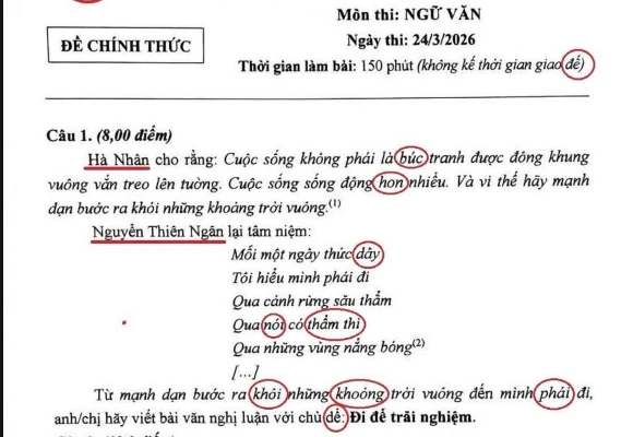 Đề thi giả mạo được lan truyền trên mạng xã hội.