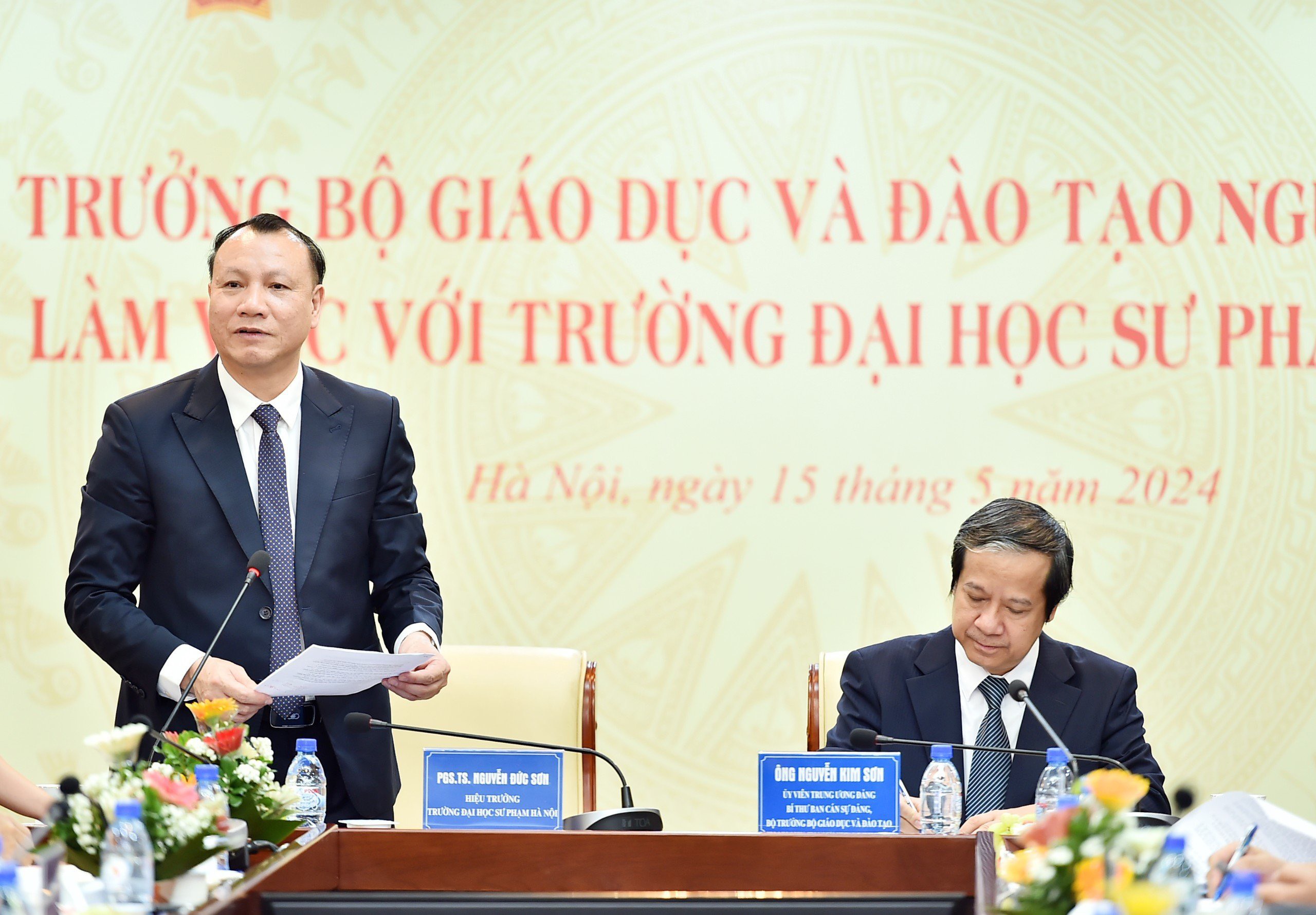 PGS.TS. Nguyễn Đức Sơn, Hiệu trưởng Trường ĐH Sư phạm Hà Nội phát biểu tại buổi làm việc.