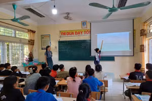 Giờ học tại Trường Phổ thông dân tộc bán trú THCS Khoen On (xã Khoen On, Lai Châu).