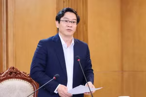 Vụ trưởng Vụ Giáo dục phổ thông (Bộ GD&ĐT) Thái Văn Tài báo cáo tại hội nghị.