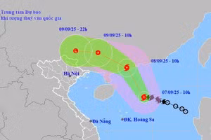 Dự báo vị trí và đường đi của bão số 7. Ảnh NCHMF