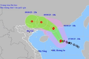 Dự báo vị trí và đường đi của bão số 7. Ảnh NCHMF