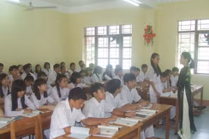 Giờ học tại Trường THPT Nguyễn Huệ (phường Tuy Hòa, Đắk Lắk). 