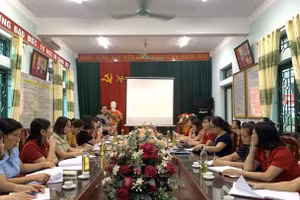 Giáo viên Trường tiểu học Thị trấn Hạ Hòa, Phú Thọ sinh hoạt chuyên môn.