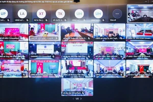 22 địa phương dự hội nghị trực tuyến về xây dựng các trường phổ thông nội trú liên cấp tiểu học và THCS tại các xã biên giới đất liền. Ảnh: Nguyễn Mạnh