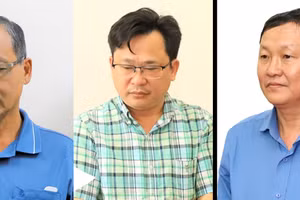 Các bị can Võ Văn Tỏ, Hồ Vũ Phương, Lê Bá Hòa (từ trái sang). (Ảnh: CAHG)