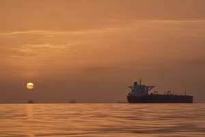 Tàu chở hàng đang di chuyển qua eo biển Hormuz.