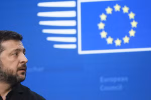 Tổng thống Ukraine Vladimir Zelensky tại hội nghị thượng đỉnh EU ở Brussels, ngày 17/10/2026.