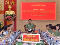 Đoàn công tác của Bộ Công an làm việc tại tỉnh Lào Cai. Nguồn ảnh: Báo và Phát thanh, Truyền hình Lào Cai.