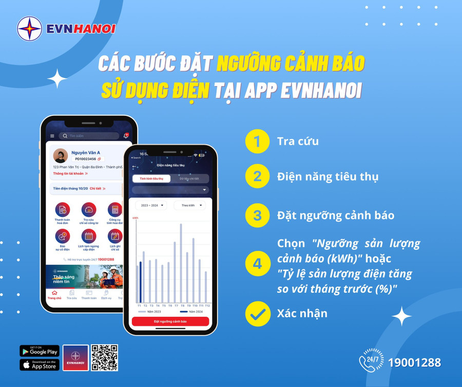 Tính năng “Đặt ngưỡng cảnh báo” trên App EVNHANOI. (Ảnh: EVNHANOI) 1-3311-1611291697-17344106315131855082294-3429.jpg