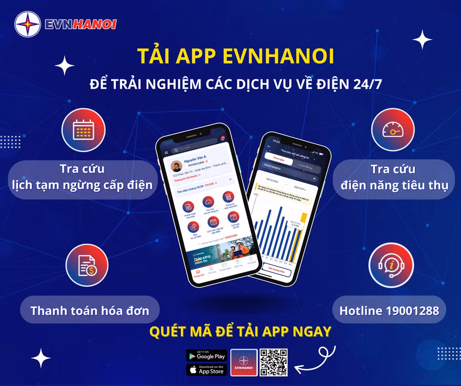 Tải App EVNHANOI để trải nghiệm dịch vụ 24/7