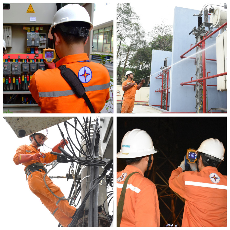 Công nhân EVNHANOI duy trì kiểm tra, bảo dưỡng, vệ sinh và vận hành lưới điện, thiết bị điện 24/7