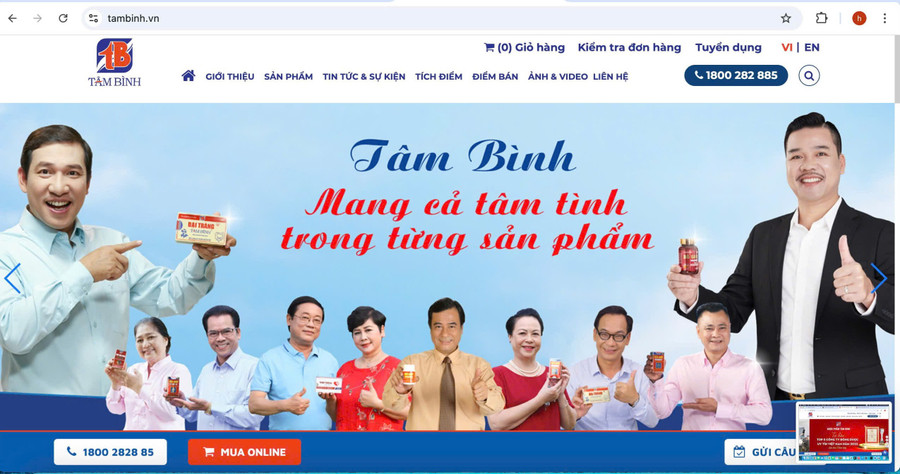 Nhiều nghệ sỹ nổi tiếng xuất hiện cùng sản phẩm của Dược phẩm Tâm Bình (ảnh chụp từ website: tambinh.vn) Nhiều nghệ sỹ nổi tiếng xuất hiện cùng sản phẩm của Dược phẩm Tâm Bình (ảnh chụp từ website: tambinh.vn)