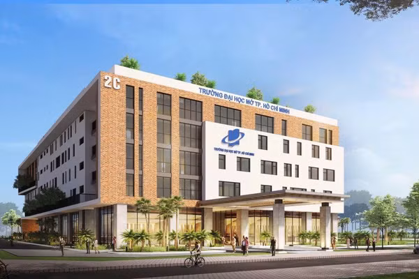 Hình ảnh mô phỏng khối giảng đường 2C, Trường Đại học Mở TPHCM tại phường Long Hưng, tỉnh Đồng Nai, được khởi công từ tháng 8/2025.