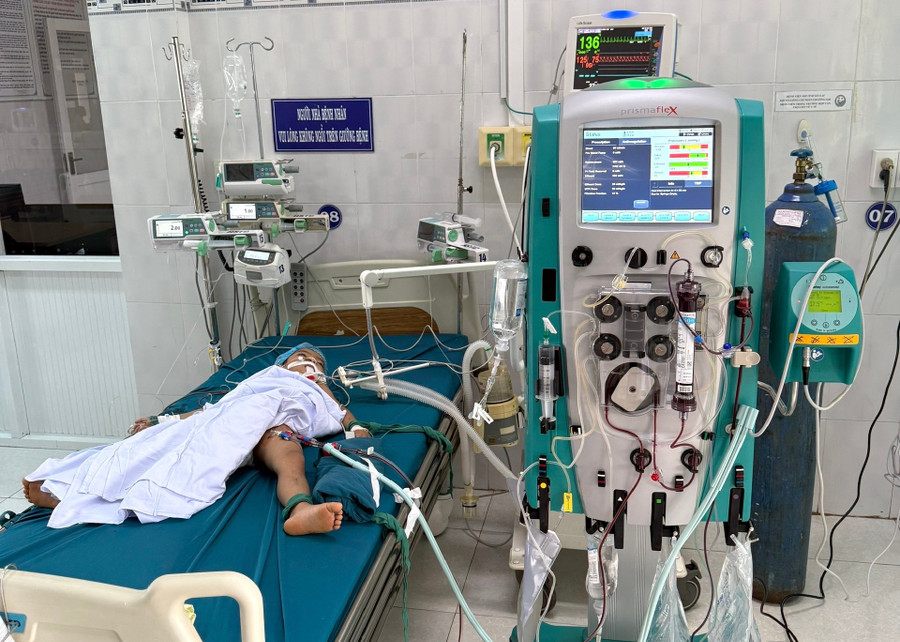 Bệnh nhi được các y bác sĩ tích cực theo dõi và điều trị sau khi bị ong vò vẽ đốt.