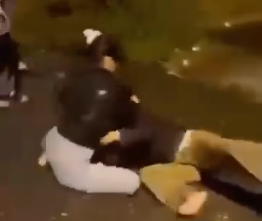 Nhóm người hành hung cô gái. Ảnh cắt từ clip.