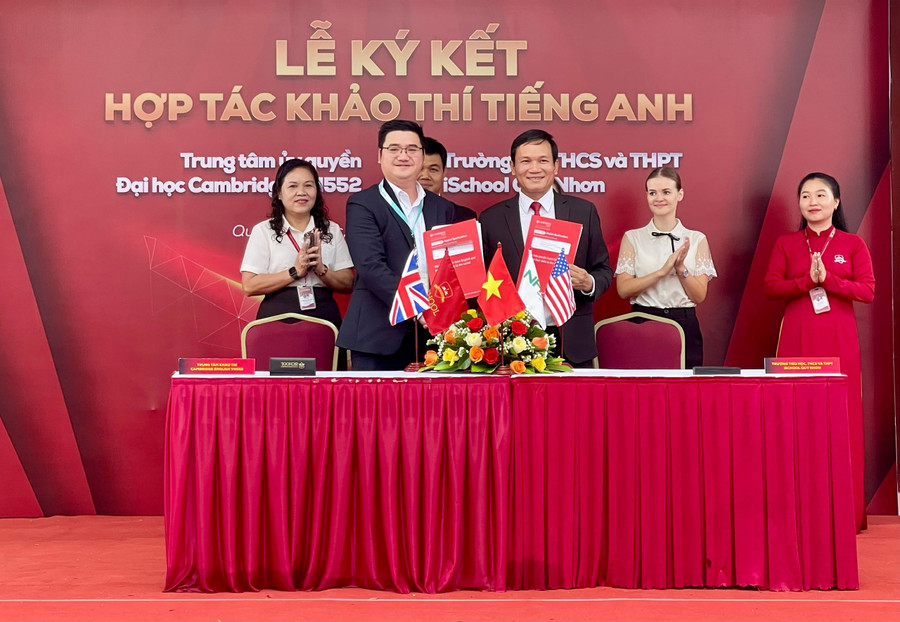 Trường Tiểu học - THCS và THPT iSchool Quy Nhơn (tỉnh Gia Lai) tổ chức lễ ký kết hợp tác khảo thí tiếng Anh với Trung tâm ủy quyền Đại học Cambridge VN552.