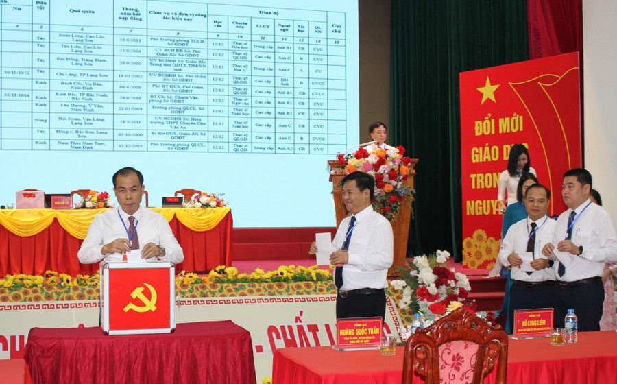 Các đại biểu bầu Ban Chấp hành Đảng bộ Sở GD&ĐT Lạng Sơn nhiệm kỳ 2025 - 2030. 3.jpg