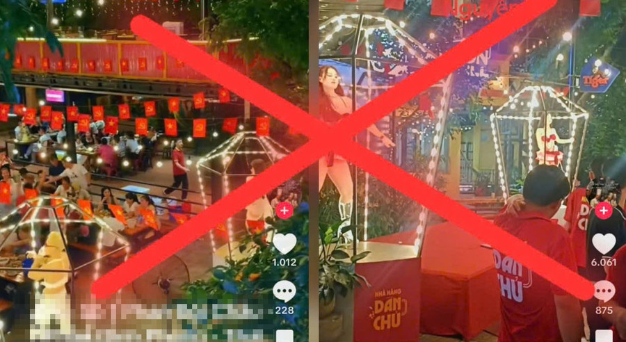 Vũ công mặc trang phục hở hang múa dưới dài Quốc kỳ, Đảng kỳ gây phản cảm, bức xúc trong dư luận. xy-ly-nha-hang-2.jpg