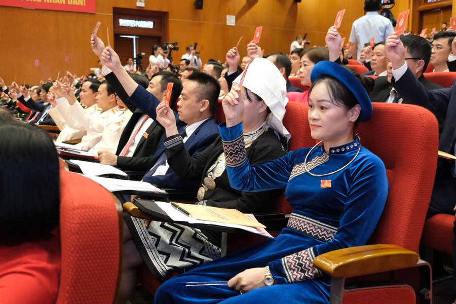 Đại biểu biểu quyết thông qua Nghị quyết Đại hội. bieu-quyet.jpg